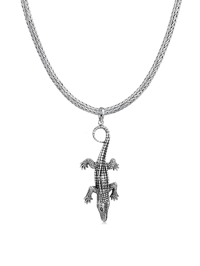 Kuzzoi Halskette Mann Schlangenkette Krokodil Anhänger 925 Silber, Silber