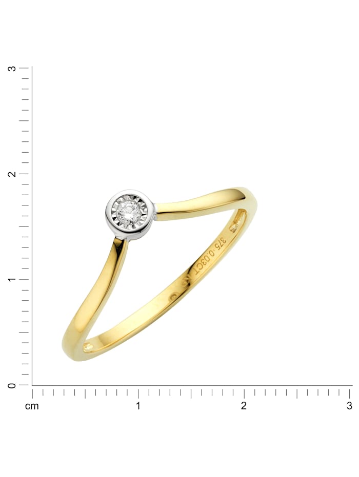 Ring 375/- Gold Brillant weiß Brillant Bicolor 0,03ct.