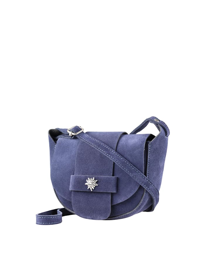 Allgäu Rebell Oktoberfesttasche Trachtentasche Italienisches Leder mit Edelweiß Applikation, blau
