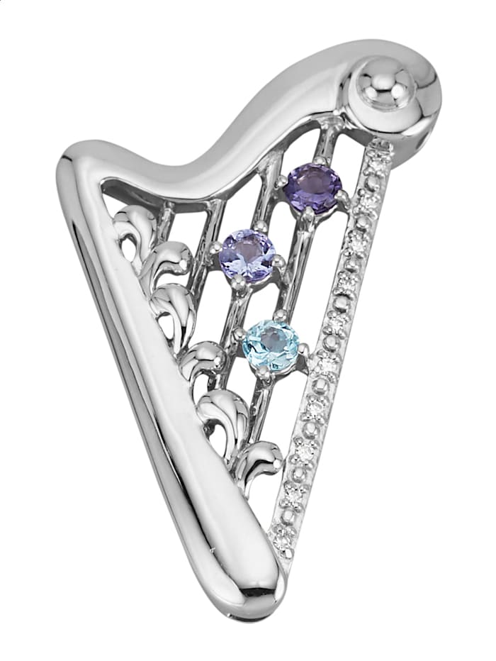 Diemer Harfe-Anhänger mit Farbsteinen und Diamanten, Multicolor
