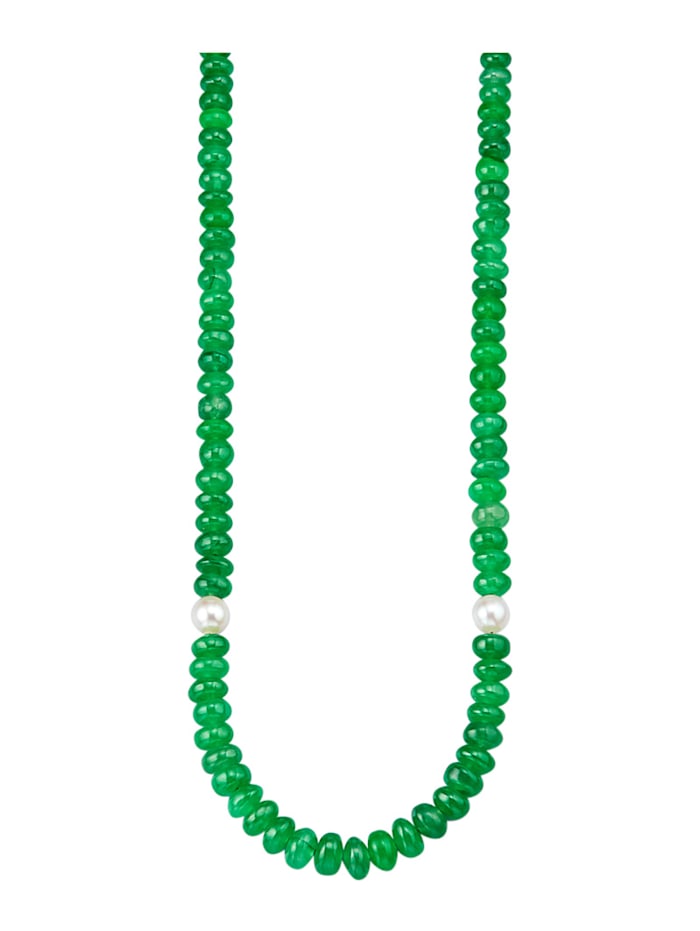 Diemer Farbstein Jade-Collier mit Süßwasser-Zuchtperlen, Grün