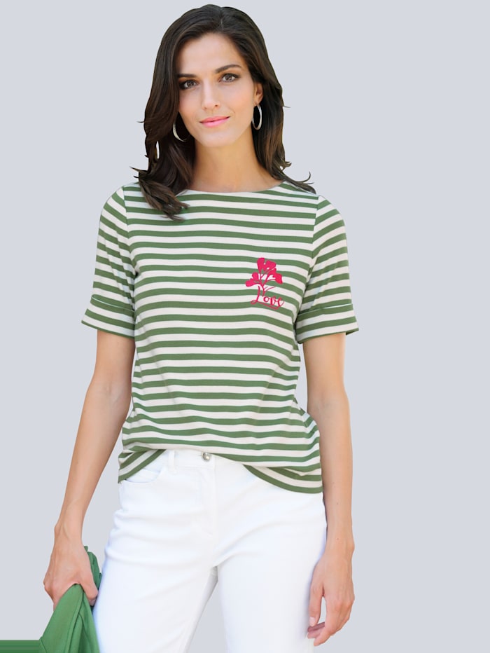 Alba Moda T-shirt avec broderie, Vert/Écru