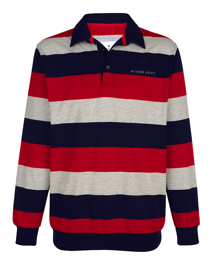 Roger Kent Sweatshirt mit Hemdkragen, Marineblau/Rot/Grau