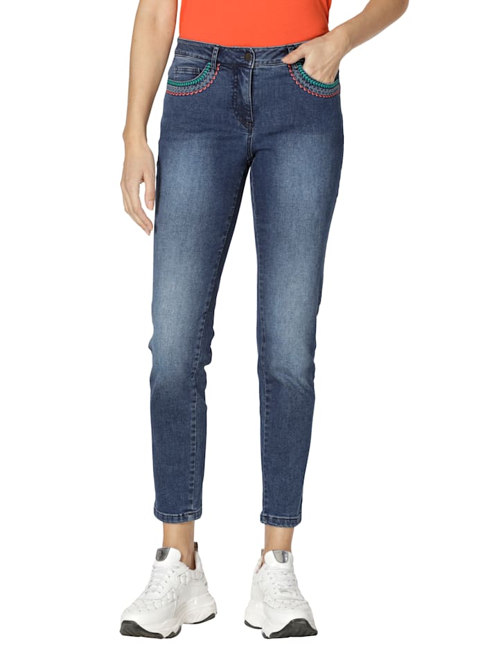 AMY VERMONT Jeans in modischer 5- Pocket form mit Stickerei an den Taschen, Jeansblau