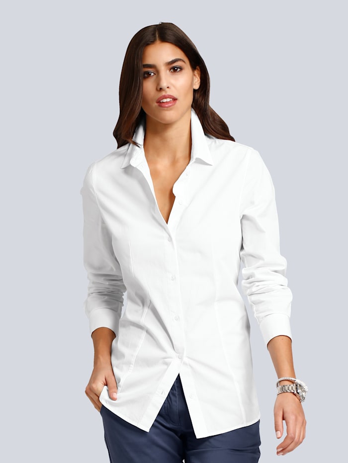 Alba Moda Bluse mit Hemdblusenkragen, Weiß