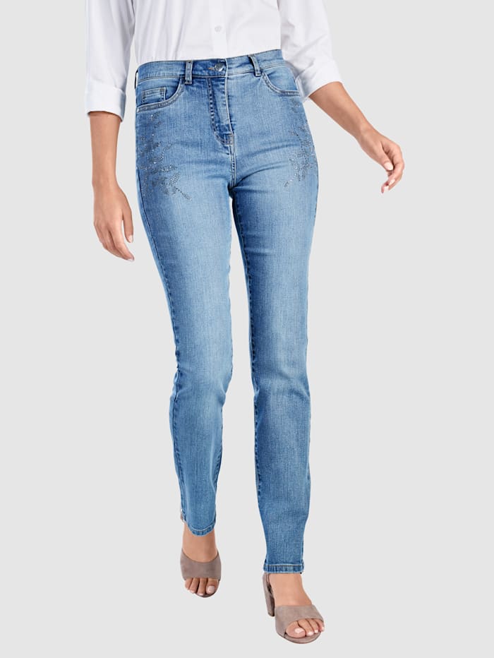 Paola Jeans met gebloemde siersteentjes, Light blue