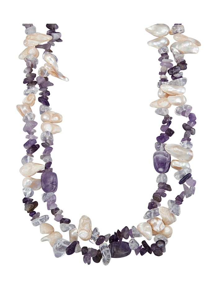 Halskette mit Amethyst und Bergkristall, Multicolor