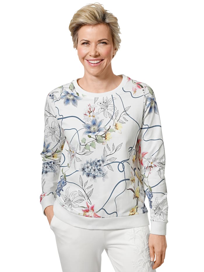 MONA Sweatshirt met bloemendessin, Ecru/Blauw/Rood