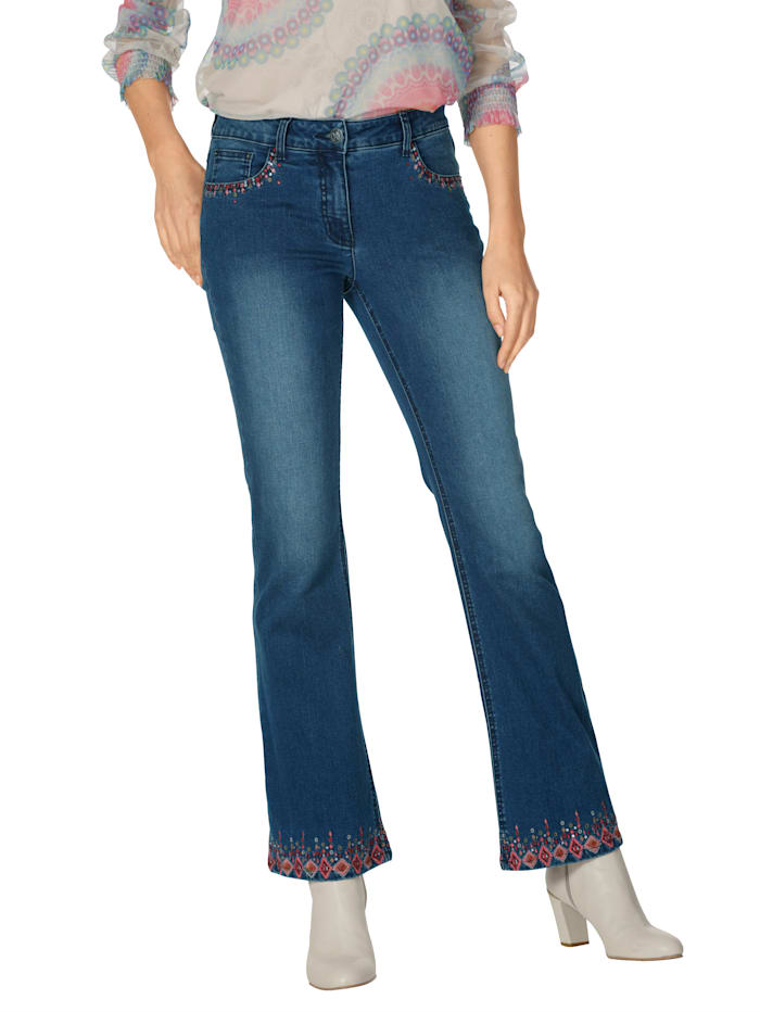 AMY VERMONT Jeans mit Stickerei, Blue bleached/Rot