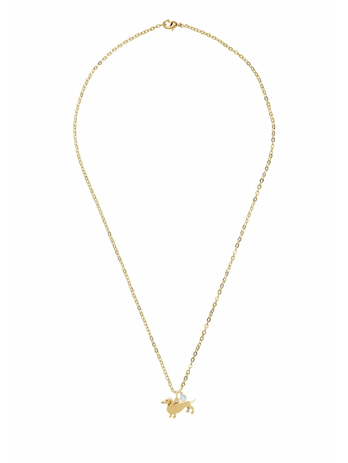 GEMSHINE Halskette mit Anhänger Dackel Hund Chalcedon, gold coloured
