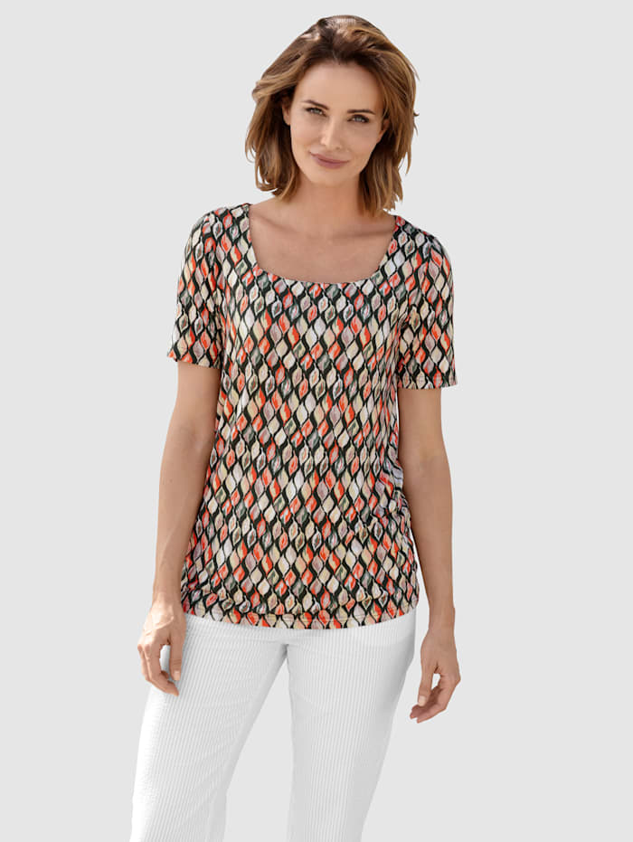 Paola Shirt mit Karree-Ausschnitt, Orange/Khaki