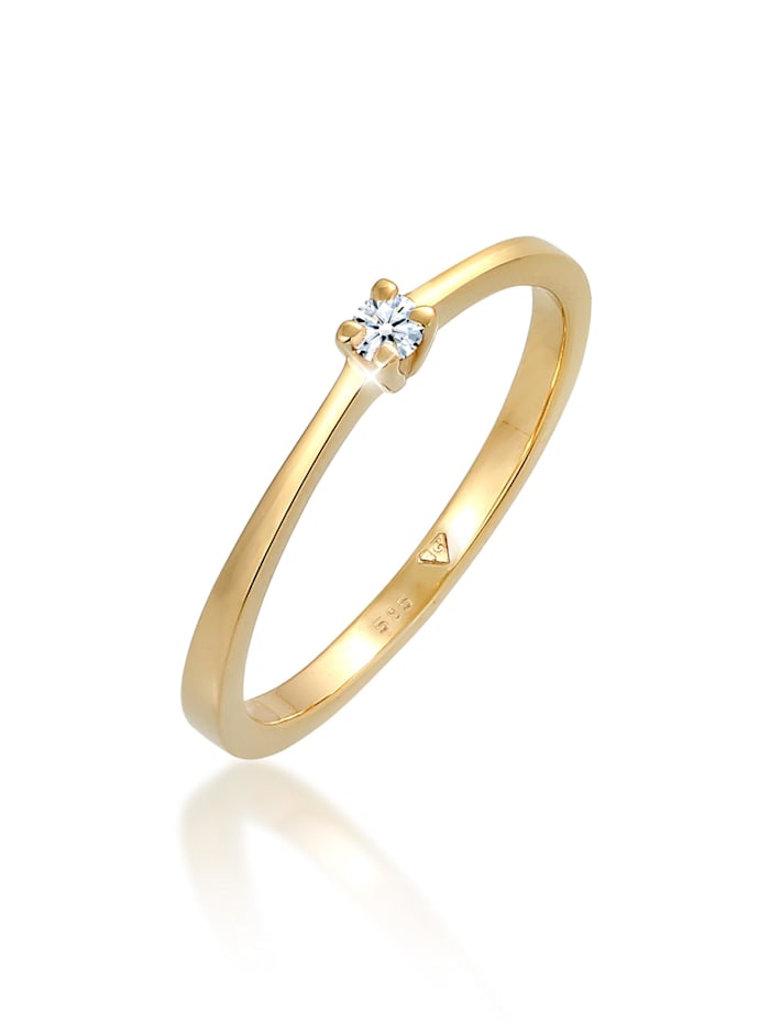 Elli DIAMONDS Ring Solitär Verlobung Diamant 0.11 Ct. 585 Gelbgold, Weiß