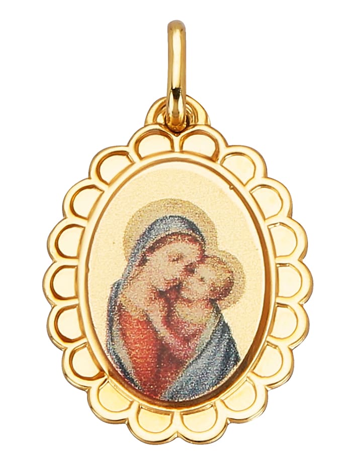 Pendentif Maria avec enfant en or jaune 375