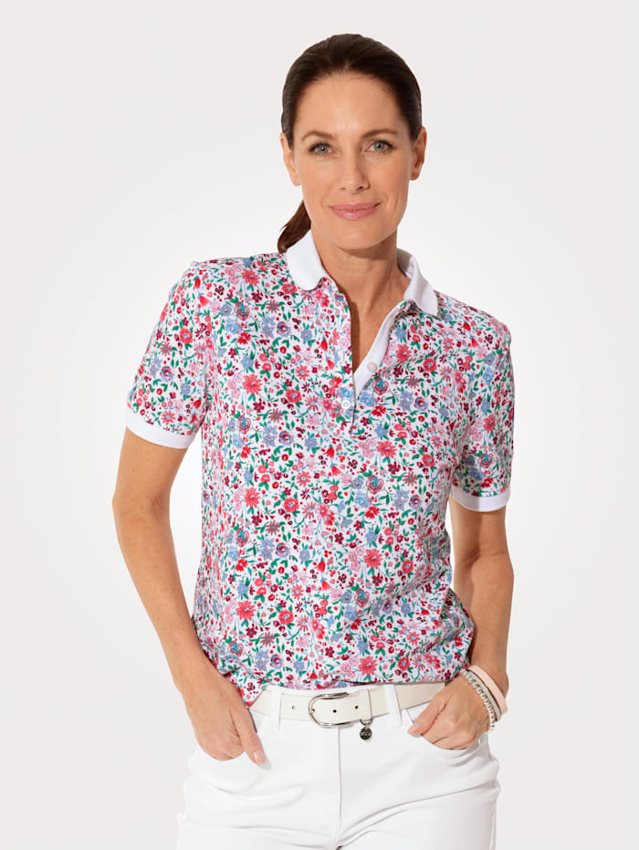 MONA Poloshirt van comfortabel piquémateriaal, Roze/Lichtblauw/Wit/Fuchsia