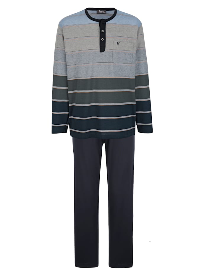 Hajo Schlafanzug in Klima-Komfort-Qualität und garngefärbten Streifen, Marineblau/Petrol