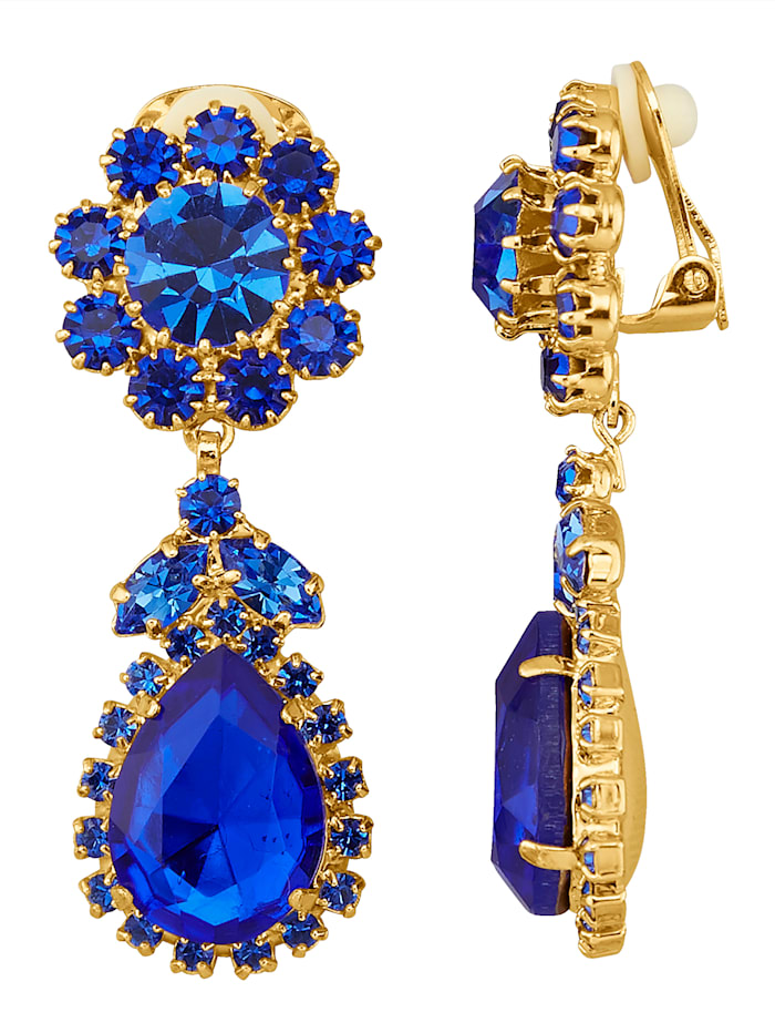 Golden Style Clips d'oreilles sertis de cristaux bleus, Bleu
