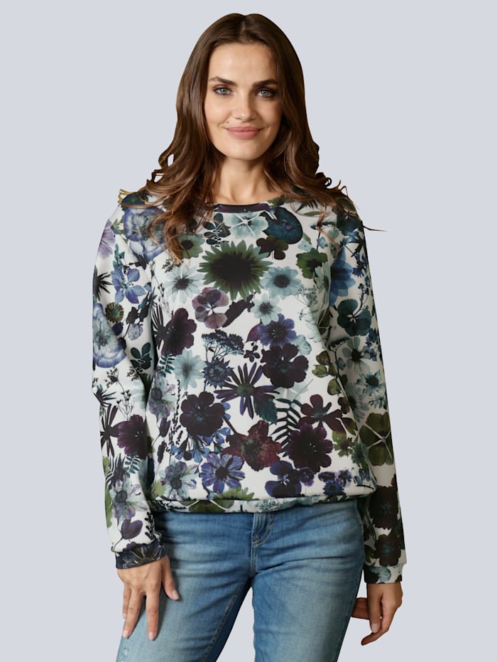 MARGITTES Sweatshirt allover im floralen Motiv, Weiß/Marineblau