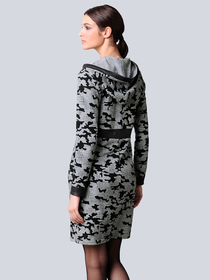 Džersej šaty celoplošne s abstraktným vzorom kohútej stopy