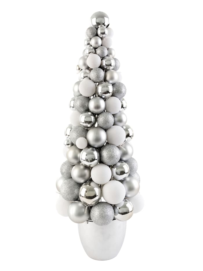 impré Sapin de Noël avec boules LED, Coloris argent/Blanc