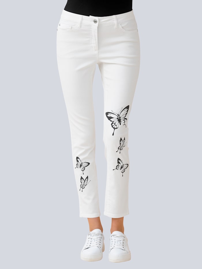 Alba Moda Jeans mit Schmetterlingsdessin, Off-white/Ecru