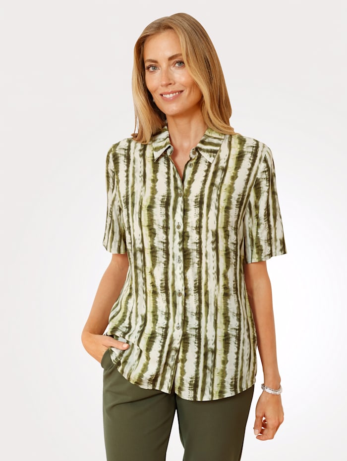 MONA Bluse mit Batikdruckdessin, Grün/Natur