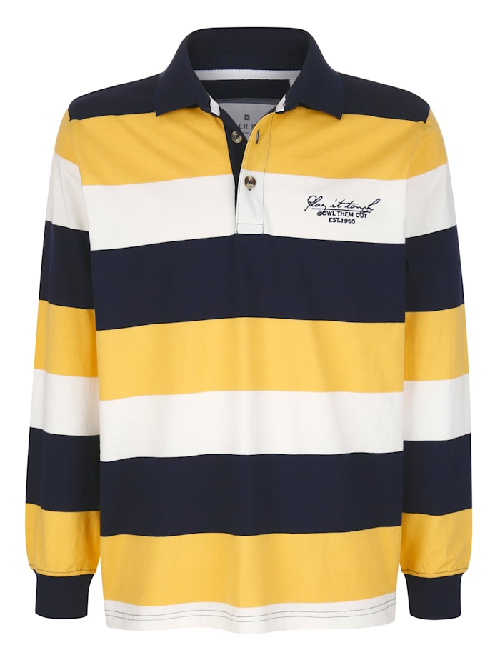 Roger Kent Sweatshirt mit Polokragen, Marineblau/Maisgelb