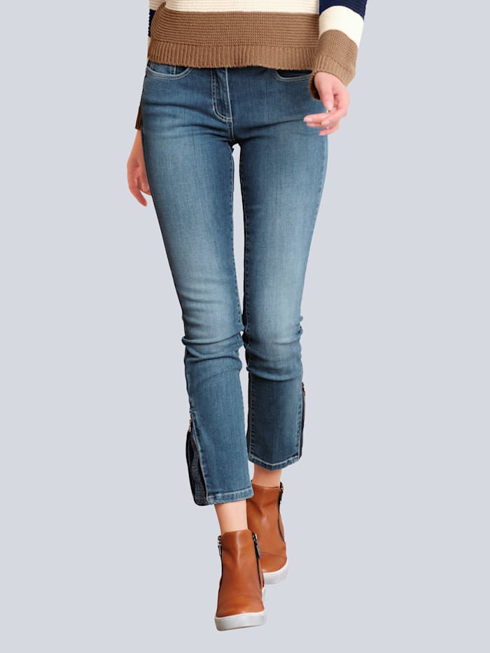 Alba Moda Jeans mit Glitzersteinchenapplikation am Saumabschluss, Blau