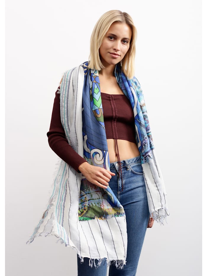 Schal mit gepatchtem Print aus Baumwolle, Modal und Seide