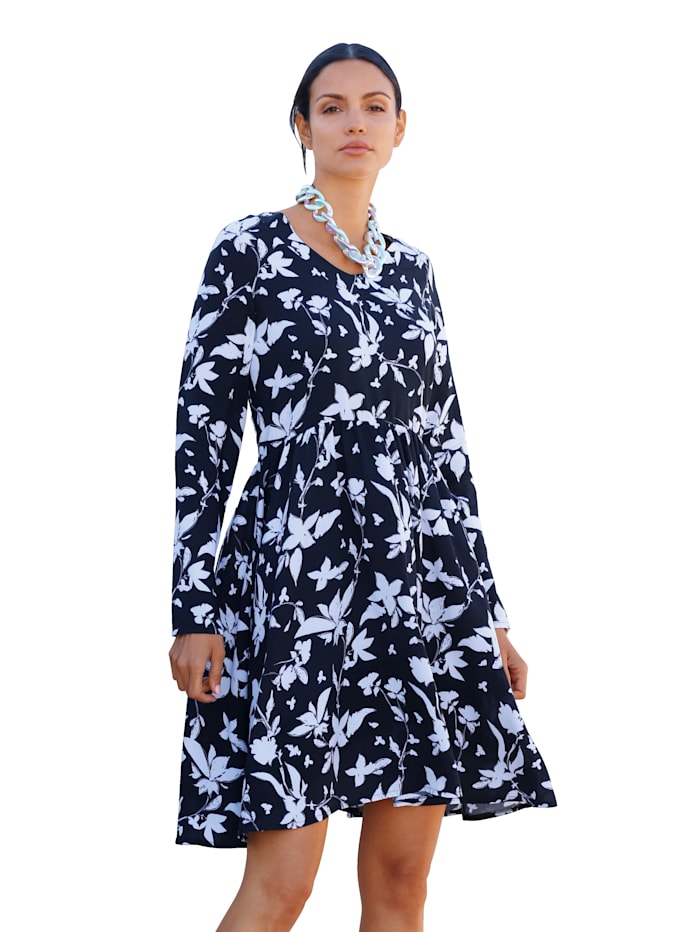 AMY VERMONT Kleid mit floralem Muster allover, Schwarz/Weiß