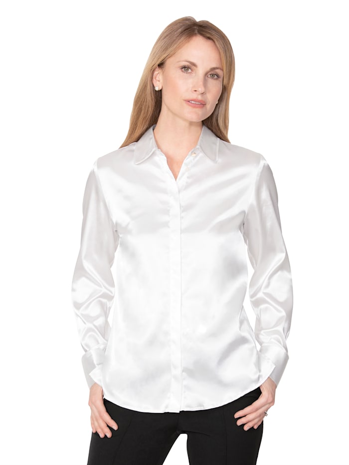 MONA Bluse aus elastischem Satin, Creme-Weiß
