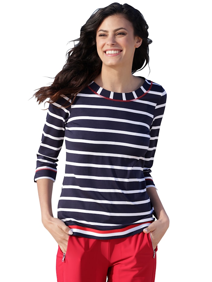 Alba Moda Shirt in een klassieke kleurencombinatie, Marine/Wit/Rood