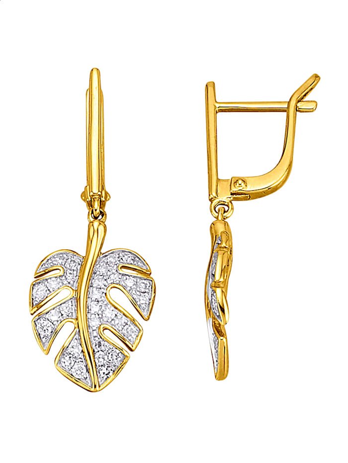 Amara Diamants Boucles d'oreilles Feuilles en or jaune 585, avec diamants et brillants, Or jaune