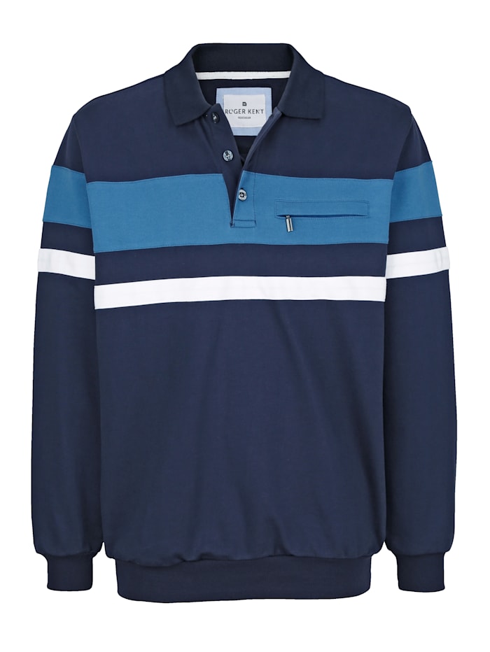 Roger Kent Sweatshirt mit Polokragen, Marineblau/Blau