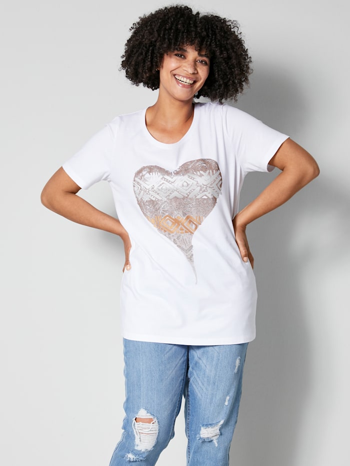 Angel of Style Shirt mit Ethno-Herzmotiv, Weiß