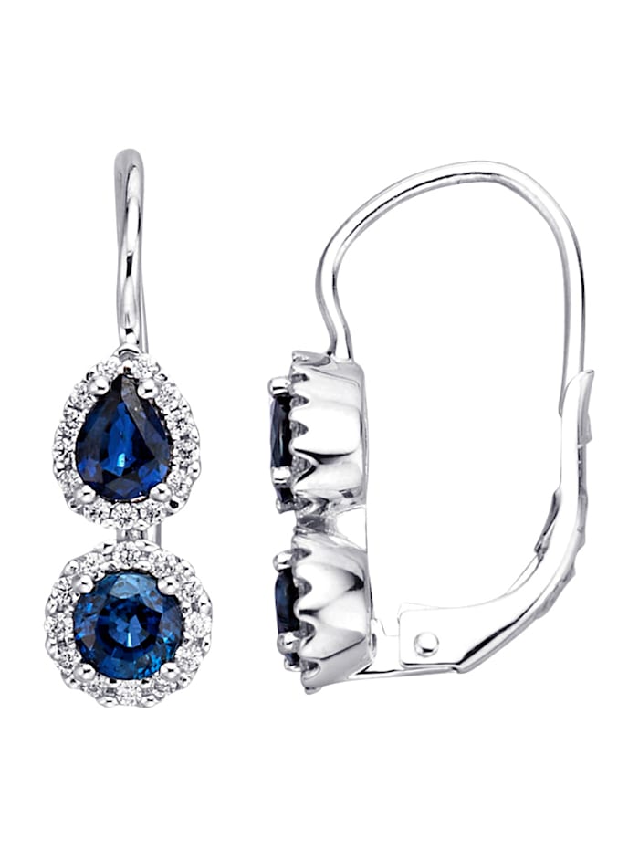 Diemer Farbstein Ohrringe mit Saphiren und Brillanten, Blau