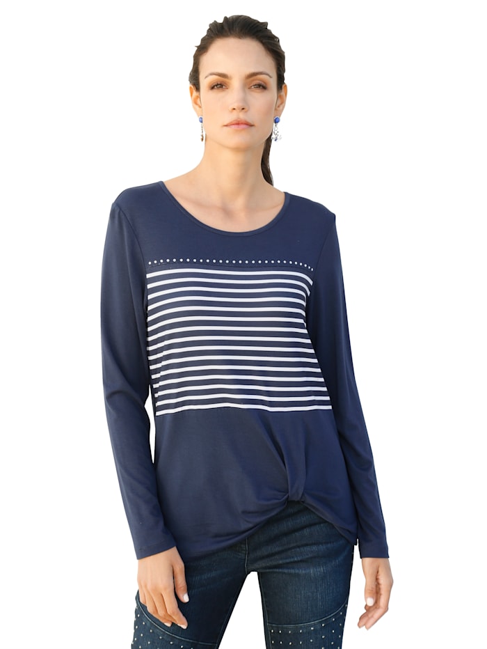 AMY VERMONT Shirt mit Streifen im Vorderteil, Marineblau/Weiß