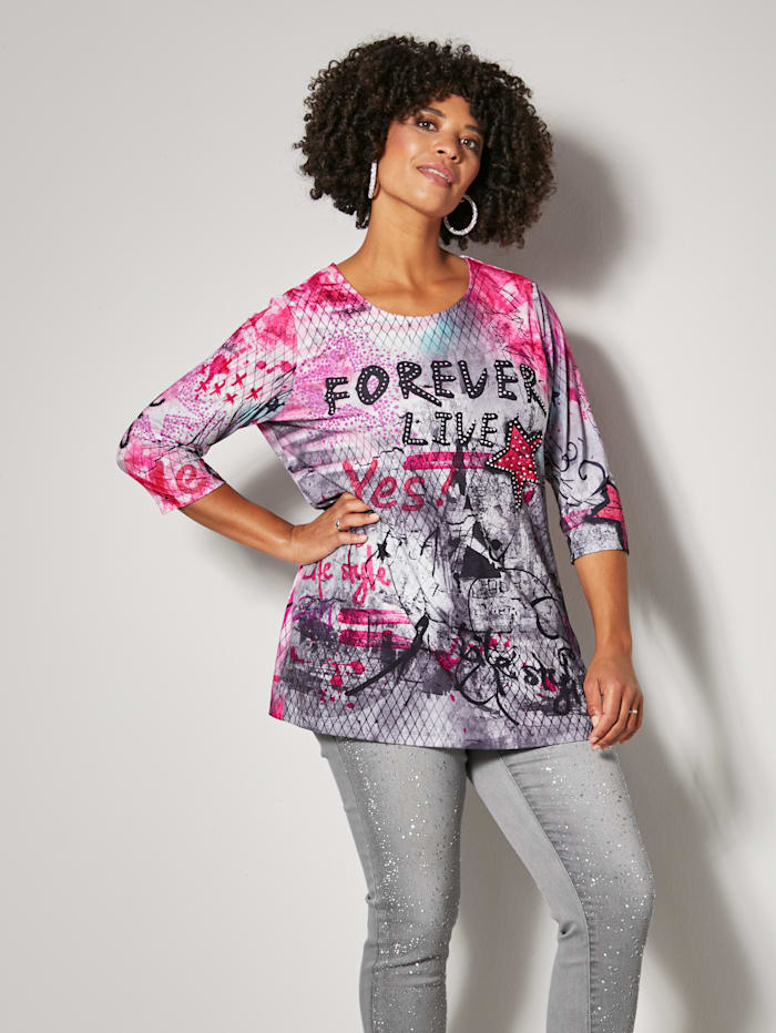 Angel of Style Shirt allover printed, Grau/Pink