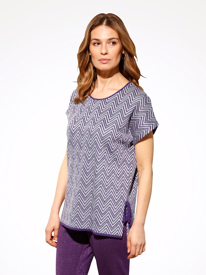 MONA Pullover mit grafischem Jaquard-Muster, Lila/Silberfarben