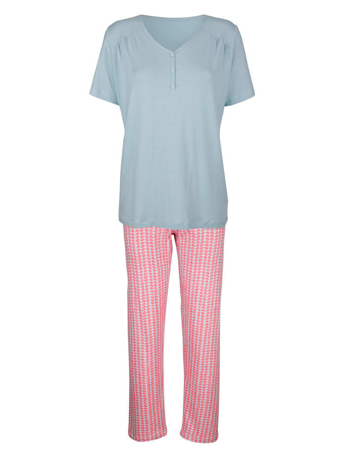 MONA Schlafanzug mit angedachter Knopfleiste, Hellblau/Pink