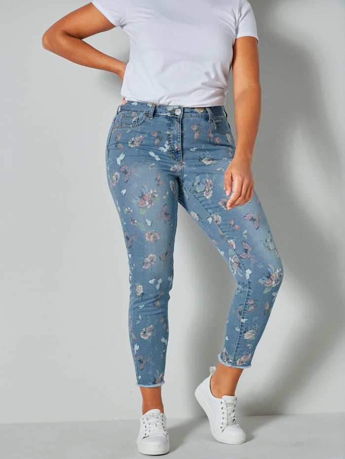 Angel of Style Jeans bedruckt mit Schmetterlingen, Blau