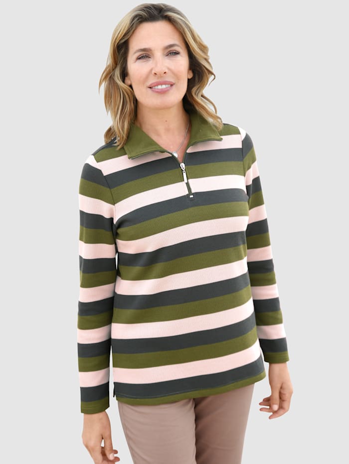 Paola Sweatshirt met streeppatroon, Flessengroen/Olijf