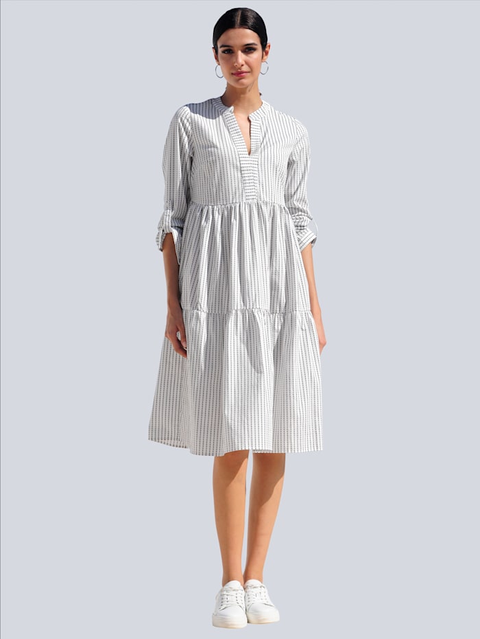 Alba Moda Kleid in Alloverdruck, Weiß/Marineblau