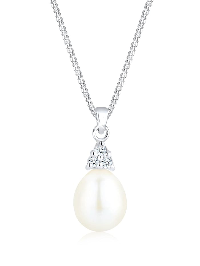 Elli DIAMONDS Halskette Süßwasserzuchtperle Diamant (0.04 Ct.) 925 Silber, Weiß