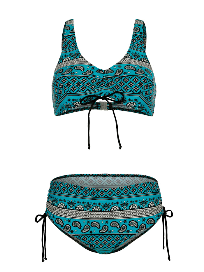 Maritim Bikini met sierstrikje, Turquoise/Zwart
