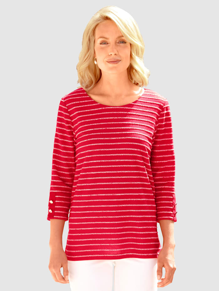 Paola Shirt mit Jacquard Streifen, Rot/Weiß