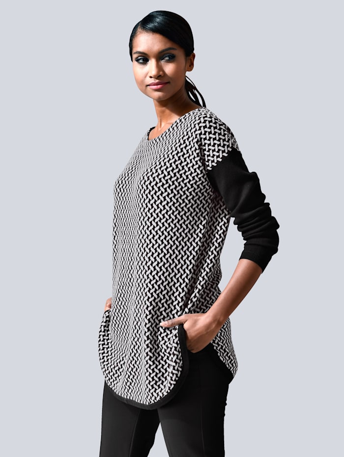 Alba Moda Pullover mit grafischem Muster, Schwarz/Weiß