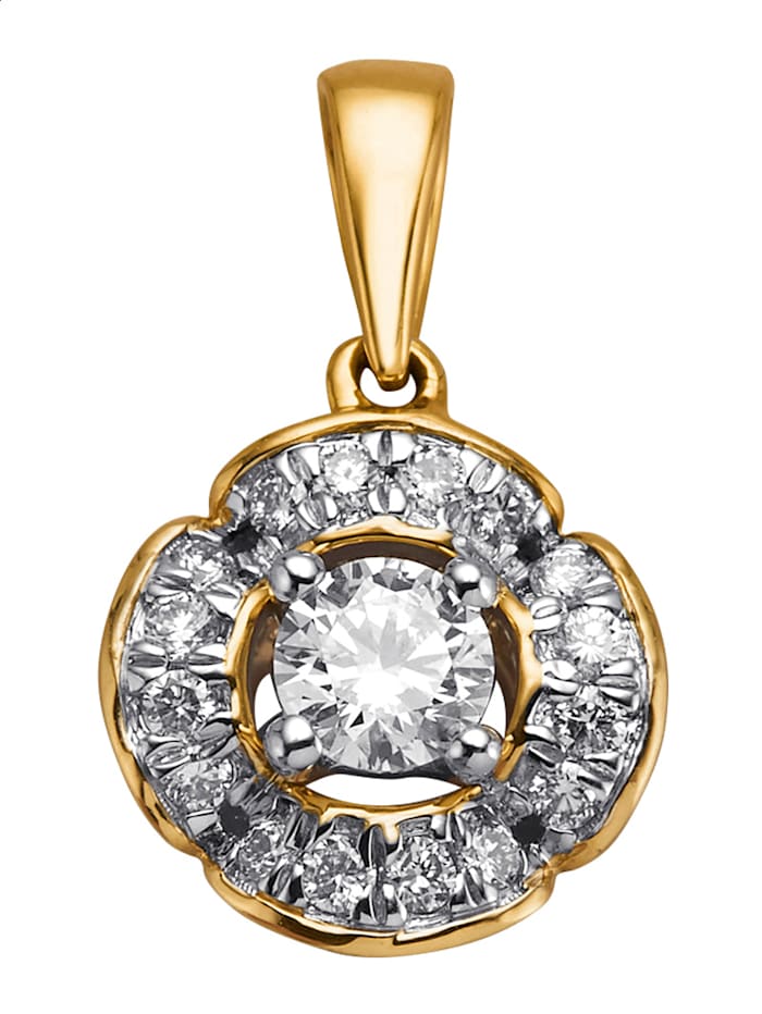 Amara Diamants Pendentif en or jaune 585, avec brillants 0,33 ct, Or jaune