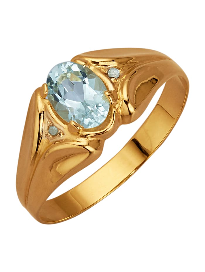Damenring mit Aquamarin und Diamanten in Gelbgold 585, Gelbgold