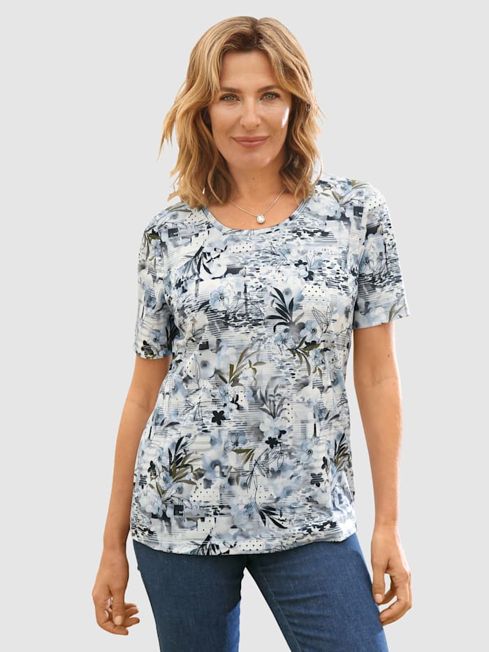 Paola Shirt mit Blumendruck, Weiß/Hellblau