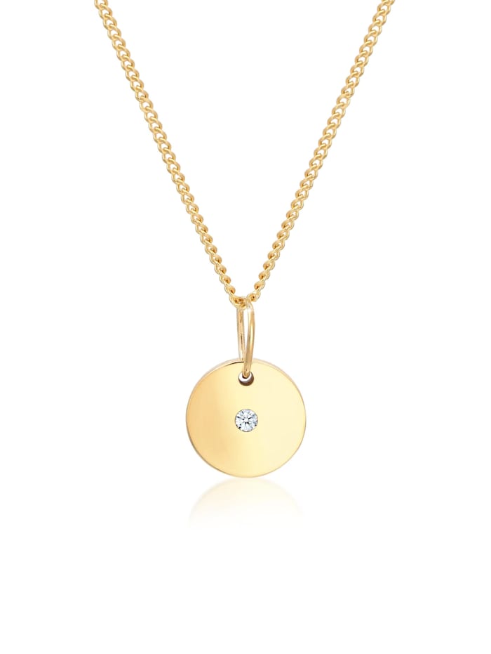 Elli DIAMONDS Halskette Plättchen Anhänger Diamant (0.015 Ct)585 Gelbgold, Gold